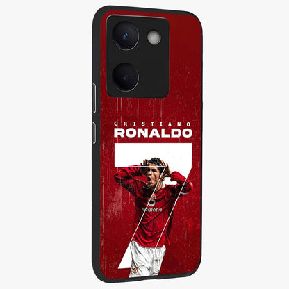 Goal Celebration Legacy Glass Case upright view showcasing dynamic football inspired artwork with victory celebration aesthetic.