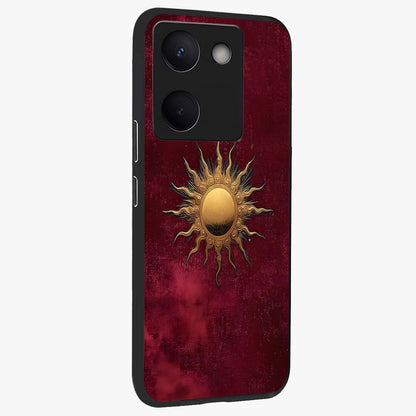 Golden Sun Minimalism Glass Case upright view showcasing simple golden sun artwork with elegant minimalist style.