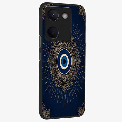 Golden Celestial Charm Glass Case upright view showcasing radiant celestial artwork with elegant golden theme.