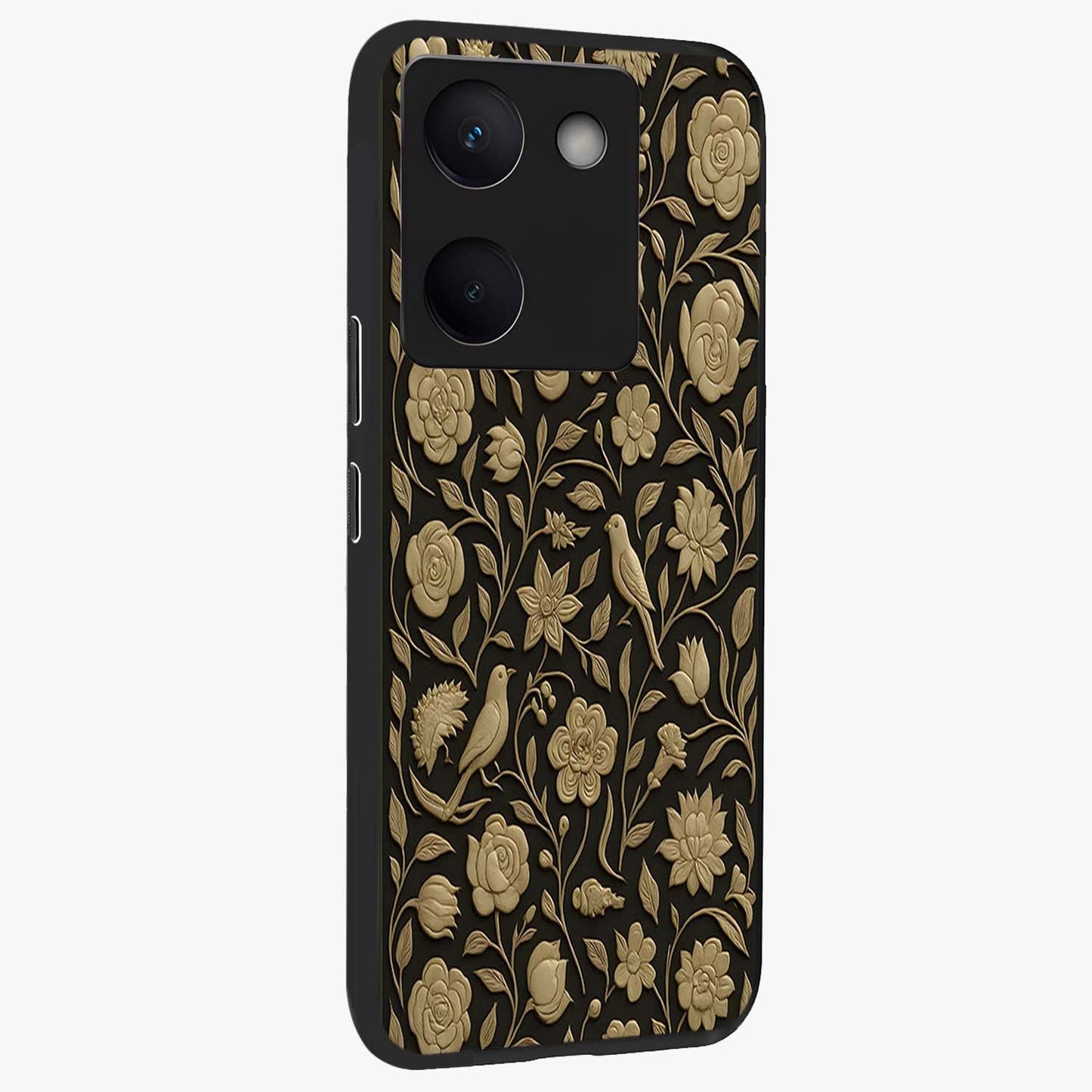 Golden Evil Eye Mandala Glass Case upright view showcasing decorative evil eye mandala artwork with spiritual aesthetic style.