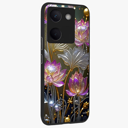 Golden Floral Majesty Glass Case upright view showcasing majestic floral artwork with rich decorative theme.