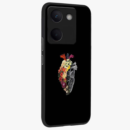 Heart With Flowers Glass Case upright view showcasing decorative heart and floral artwork with sweet romantic theme.