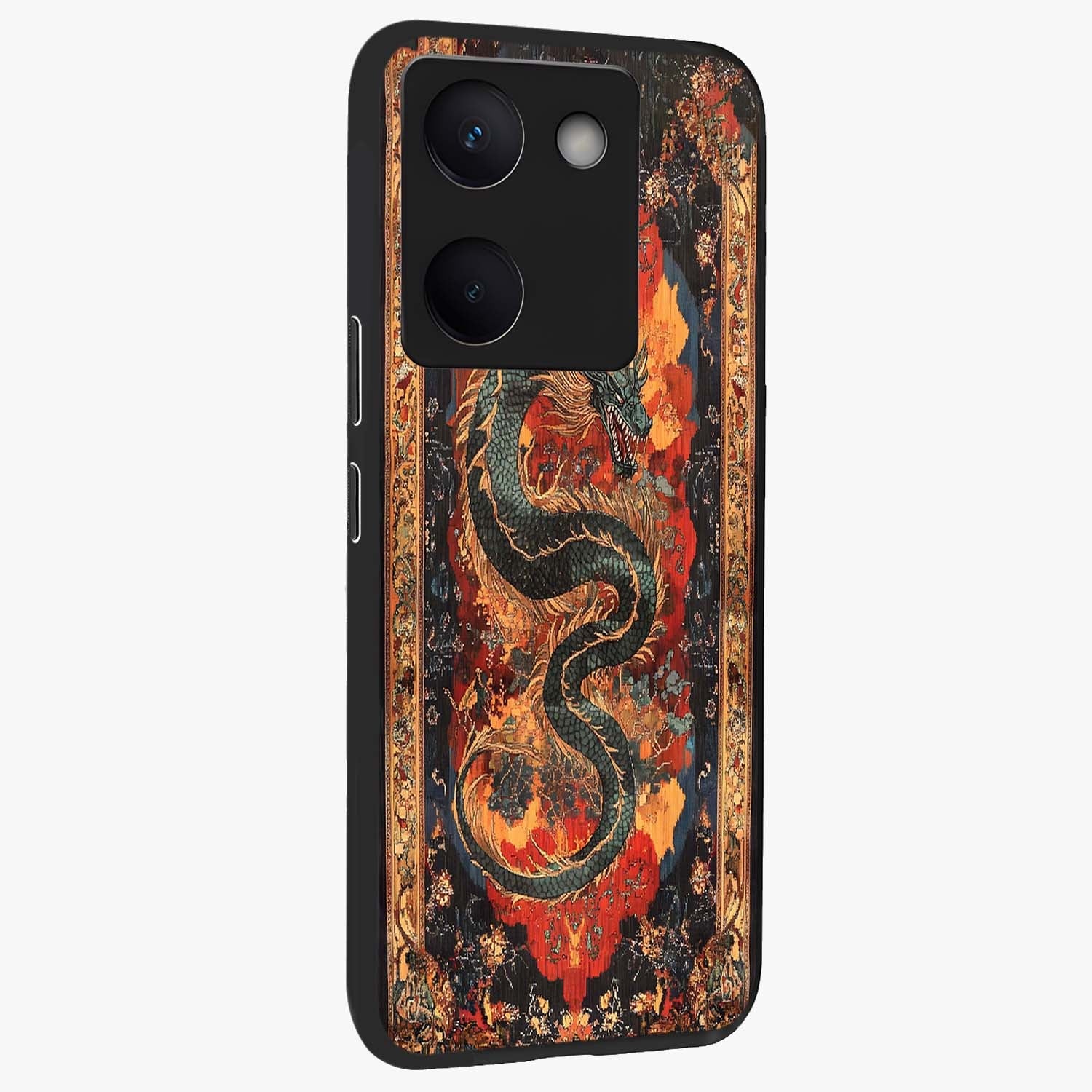 Inferno Dragon Soul Glass Case upright view showcasing intense dragon artwork with fantasy fire theme.