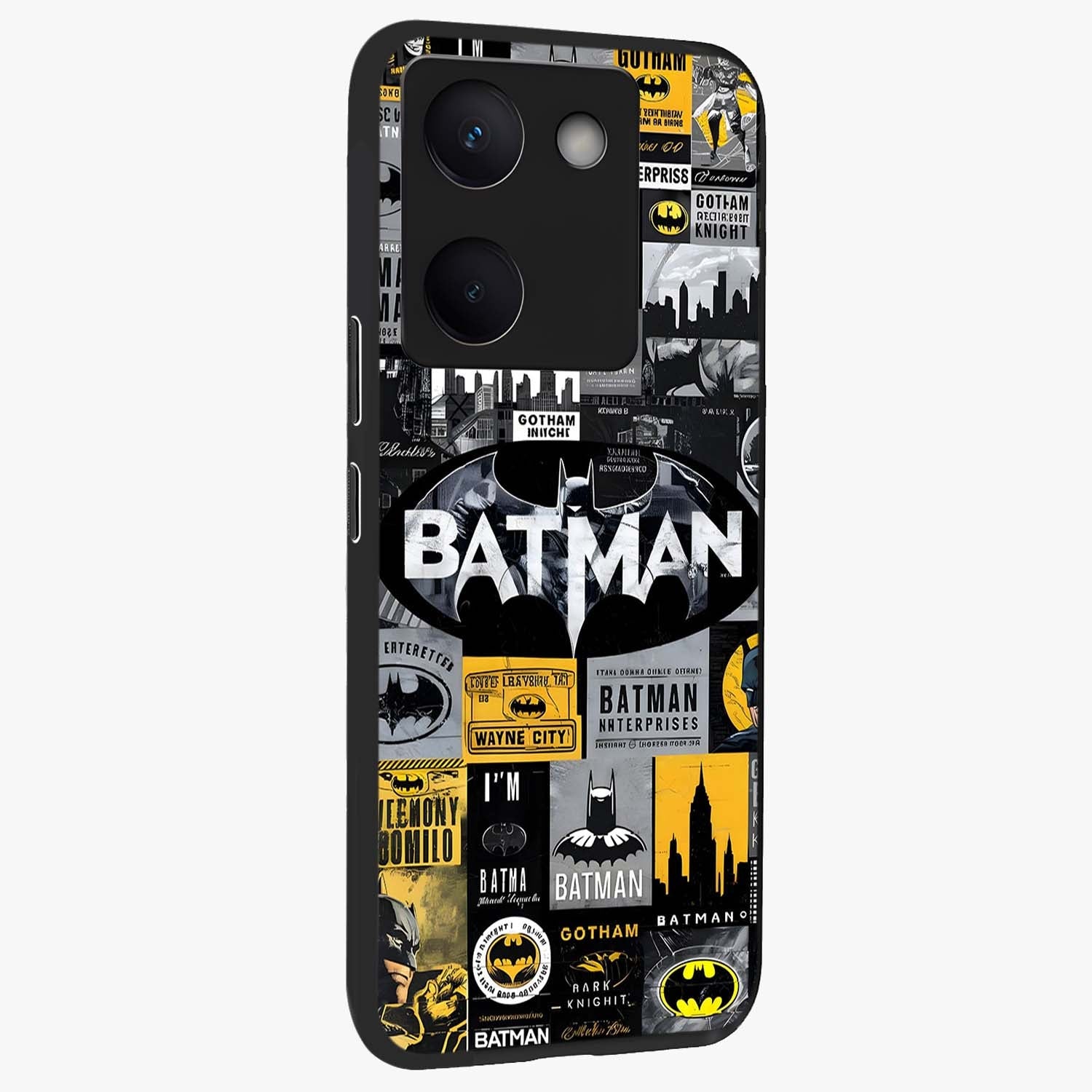 Knight Gotham Rise Glass Case upright view showcasing bold vigilante themed artwork with gothic city vibe.