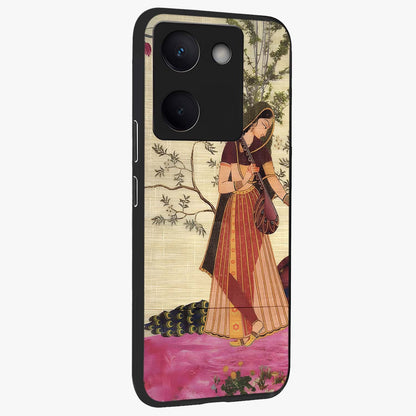 Lady With Veena Art Glass Case upright view showcasing classical veena artwork with traditional artistic theme.