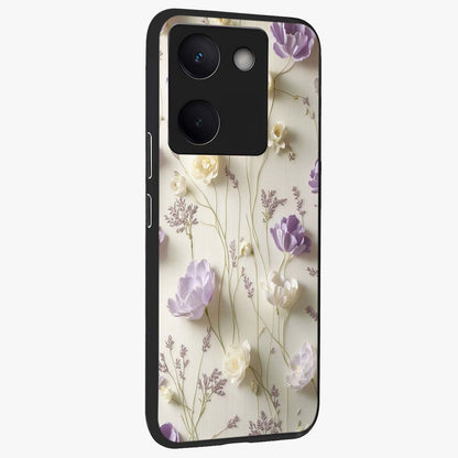 Lilac Breeze Harmony Glass Case upright view showcasing delicate lilac artwork with peaceful floral theme.