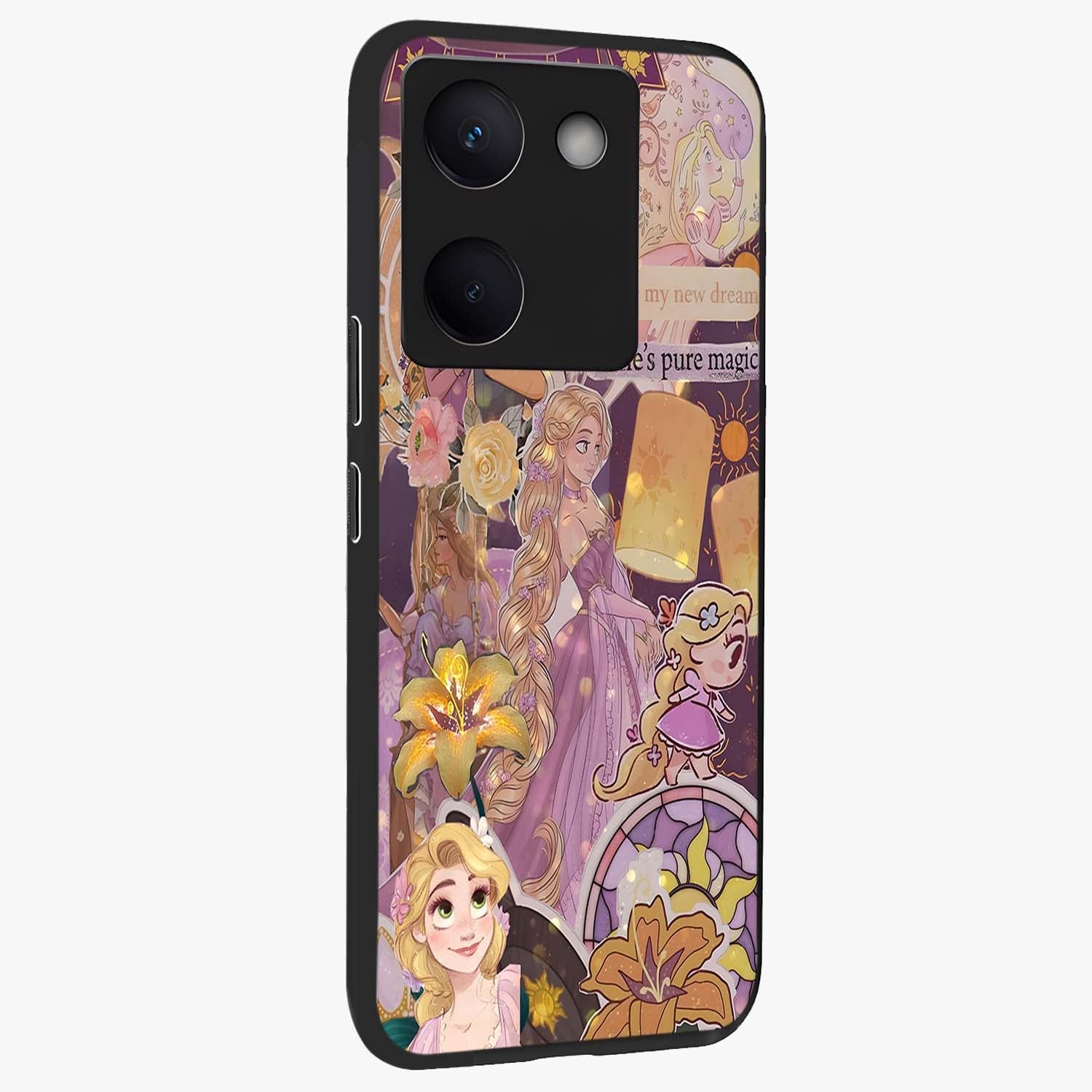 Magical Tangled Dream Glass Case upright view showcasing enchanting artistic artwork with dreamy fantasy theme.