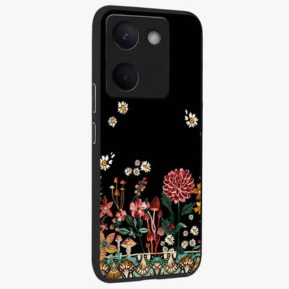 Midnight Bloom Pattern Glass Case upright view showcasing decorative floral artwork with deep night themed palette.
