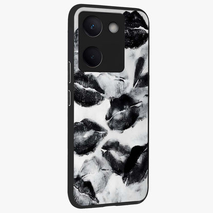 Midnight Kiss Marks Glass Case upright view showcasing stylish kiss mark artwork with trendy romantic theme.