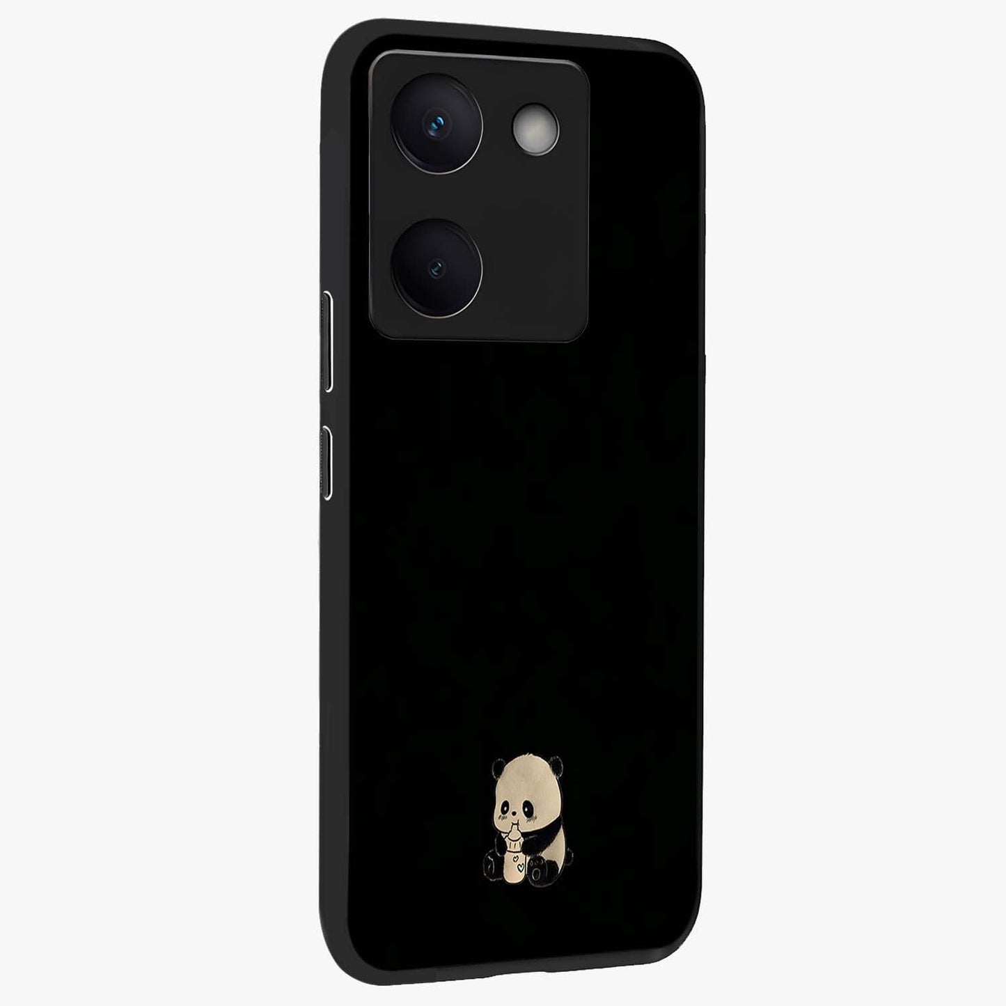 Midnight Panda Love Glass Case upright view showcasing charming panda artwork with playful romantic theme.