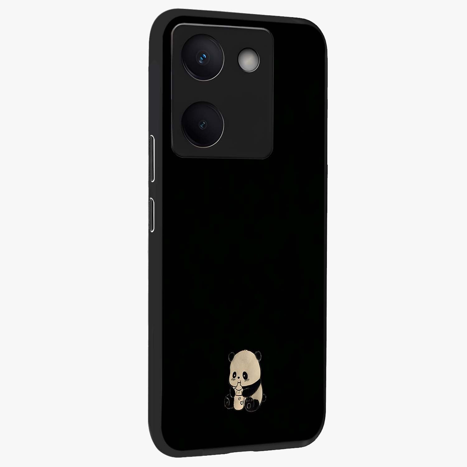 Midnight Panda Love Glass Case upright view showcasing charming panda artwork with playful romantic theme.
