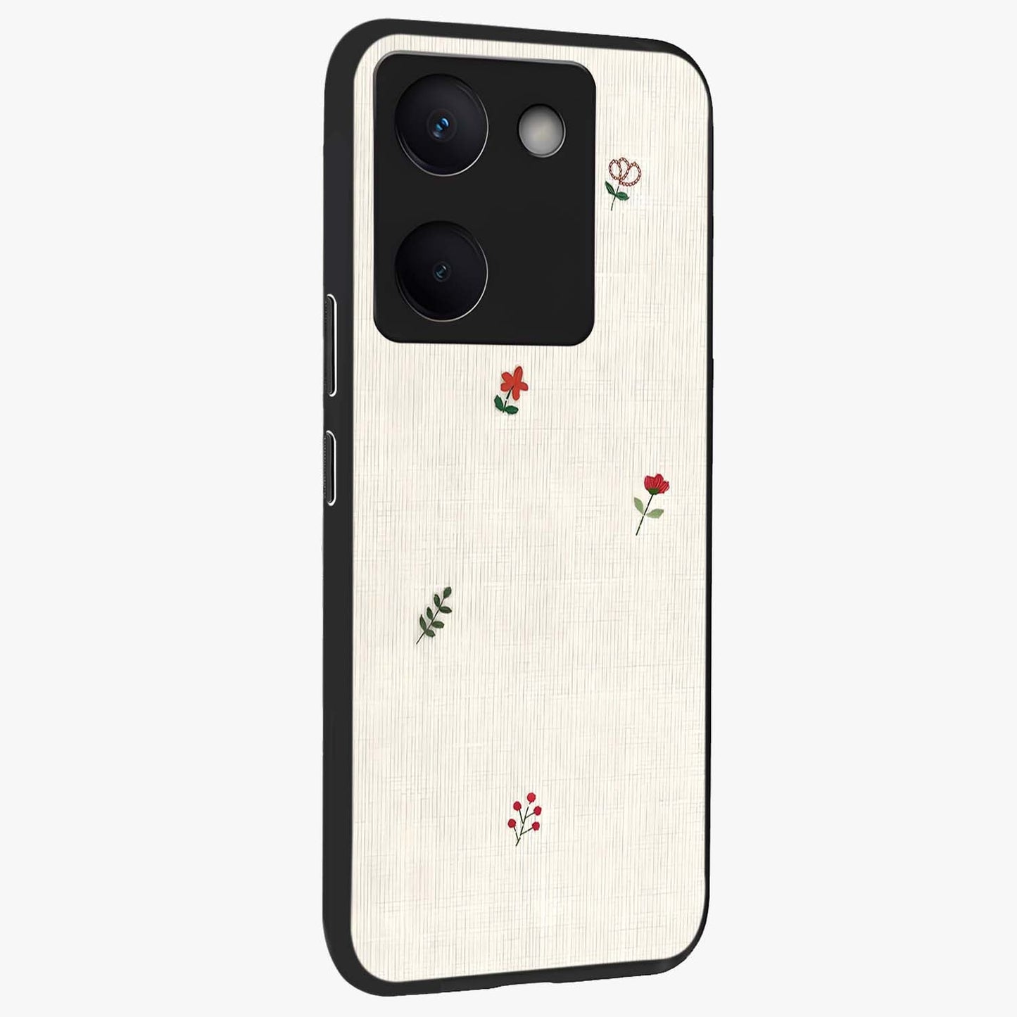 Minimalistic Blue With White Flower Pattern Glass Case upright view showcasing clean white flower artwork with calming blue theme.