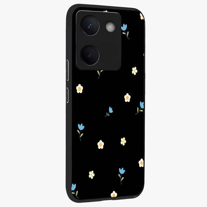 Minimal Petal Whispers Glass Case upright view showcasing elegant floral artwork with modern minimalist style.