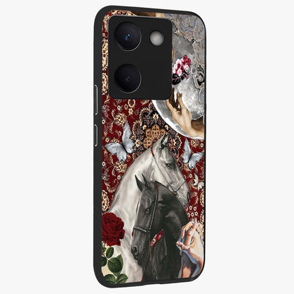 Moonlit Royal Stallion Glass Case upright view showcasing dramatic horse artwork with glowing moon themed design.