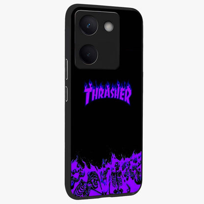 Neon Flame Riot Glass Case upright view showcasing dynamic flame artwork with energetic neon theme.