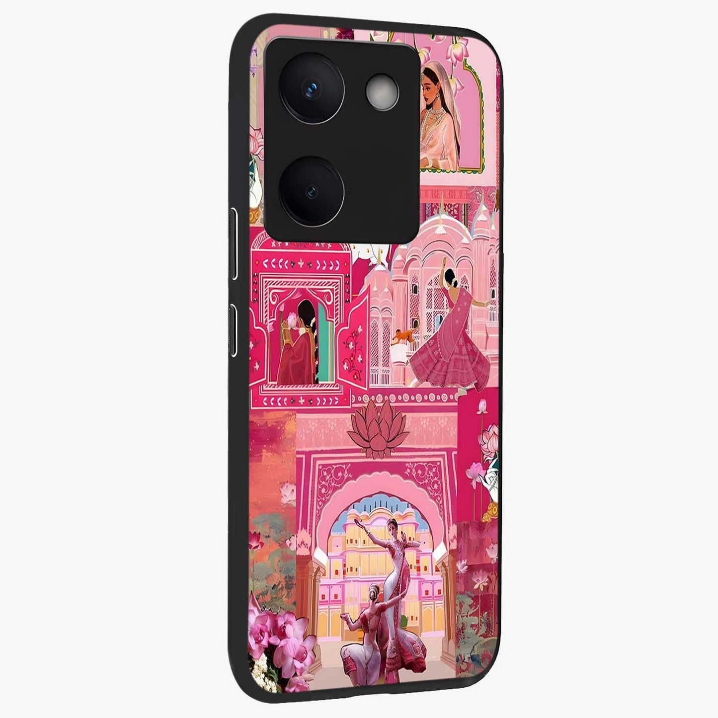 Pink Palace Muse Glass Case upright view showcasing artistic palace artwork with graceful royal theme.