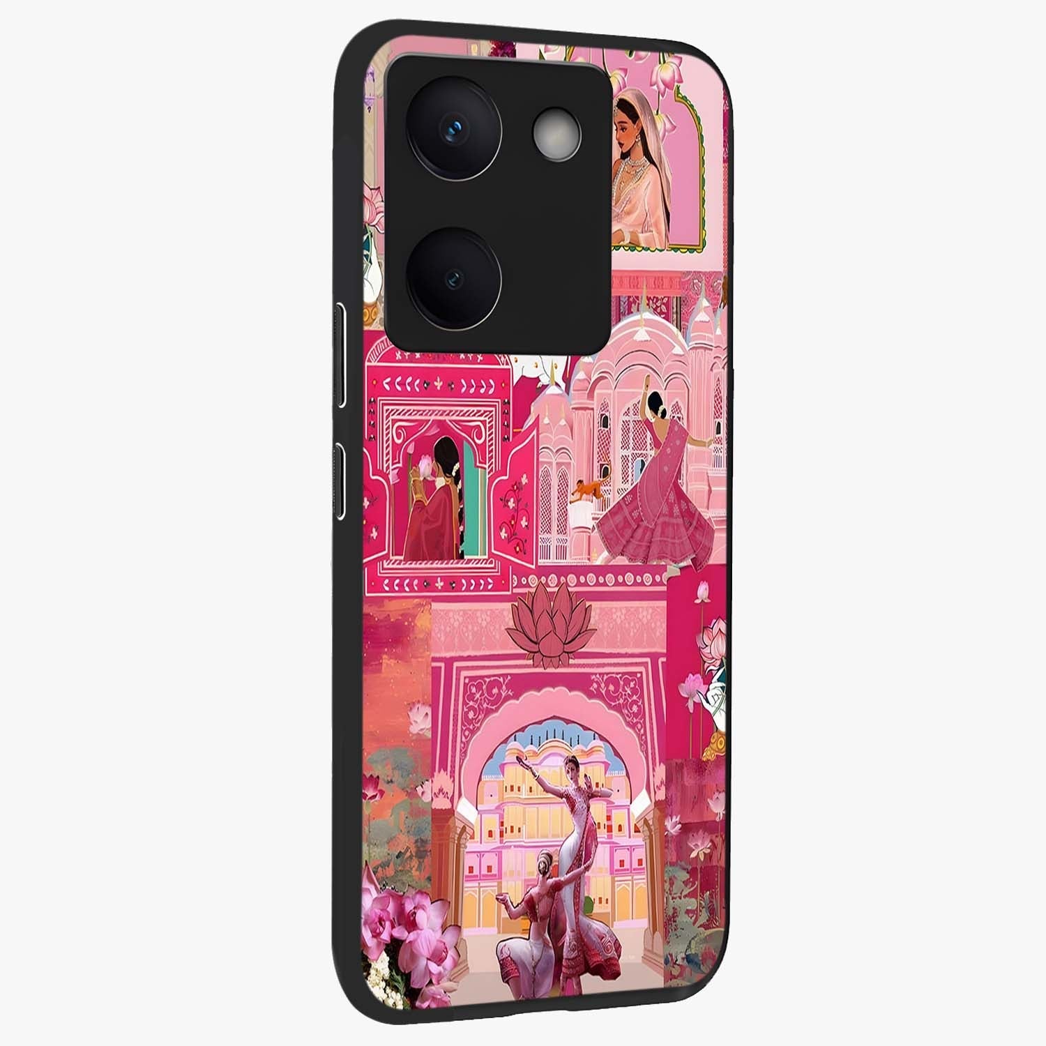Pink Palace Muse Glass Case upright view showcasing artistic palace artwork with graceful royal theme.