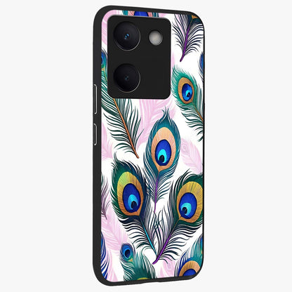 Royal Peacock Feathers Glass Case upright view showcasing elegant peacock feather artwork with decorative royal theme.