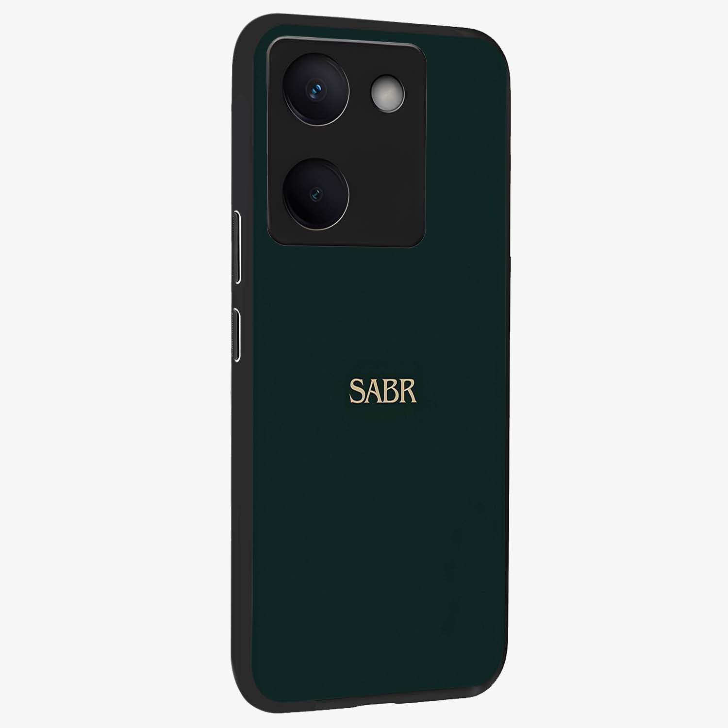 Sabr Minimal Patience Glass Case upright view showcasing calm minimalist artwork with motivational patience theme.