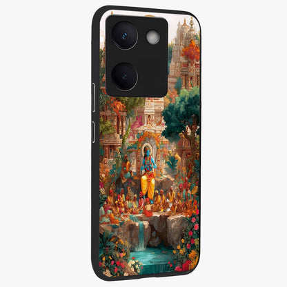 Sacred Sunlight Gods Glass Case upright view showcasing glowing divine artwork with sacred mythological theme.
