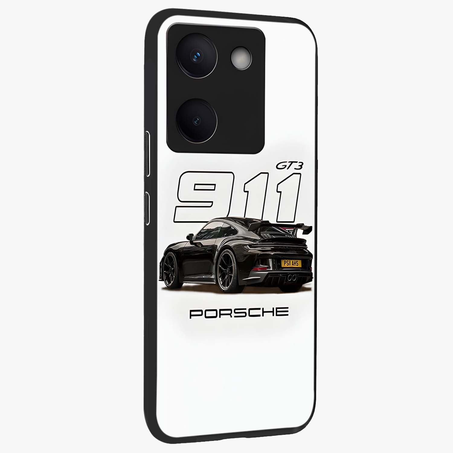 Turbo Legacy Icon Glass Case upright view showcasing bold racing inspired artwork with classic car theme.