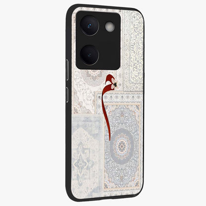 White Aesthetic Bow Glass Case upright view showcasing delicate ribbon bow artwork with cute minimalist theme.