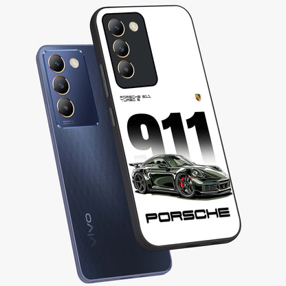 911 Turbo Dominance Glass Case displayed in premium angled mockup highlighting sporty car illustration and sleek glass surface.