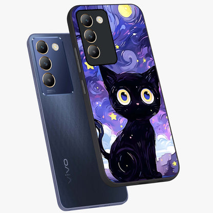 Abstract Cat Art Glass Case displayed in angled mockup highlighting modern abstract cat artwork and sleek glass surface.
