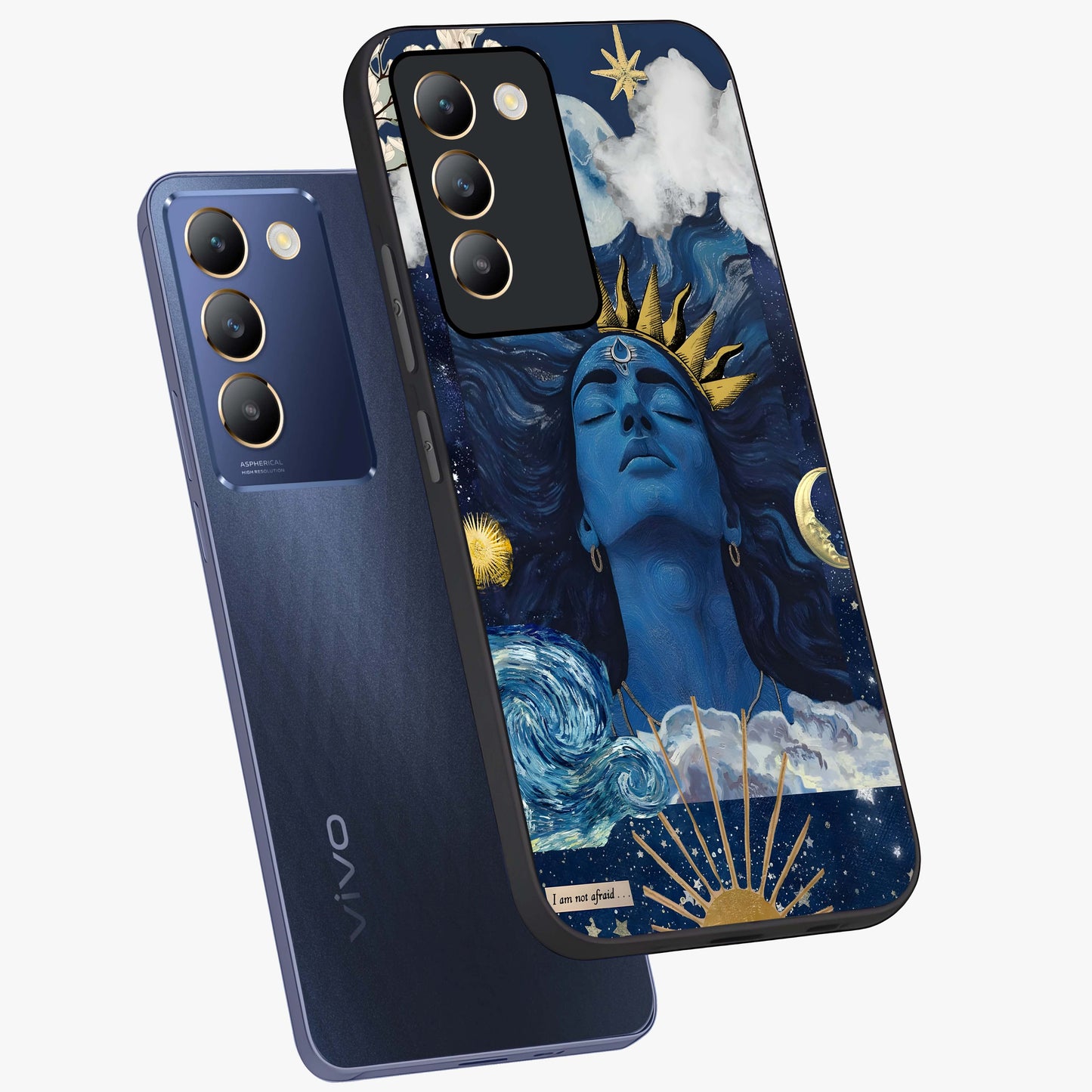 Aesthetic Lord Shiva Glass Case displayed in angled mockup highlighting spiritual Shiva illustration and sacred aesthetic design.