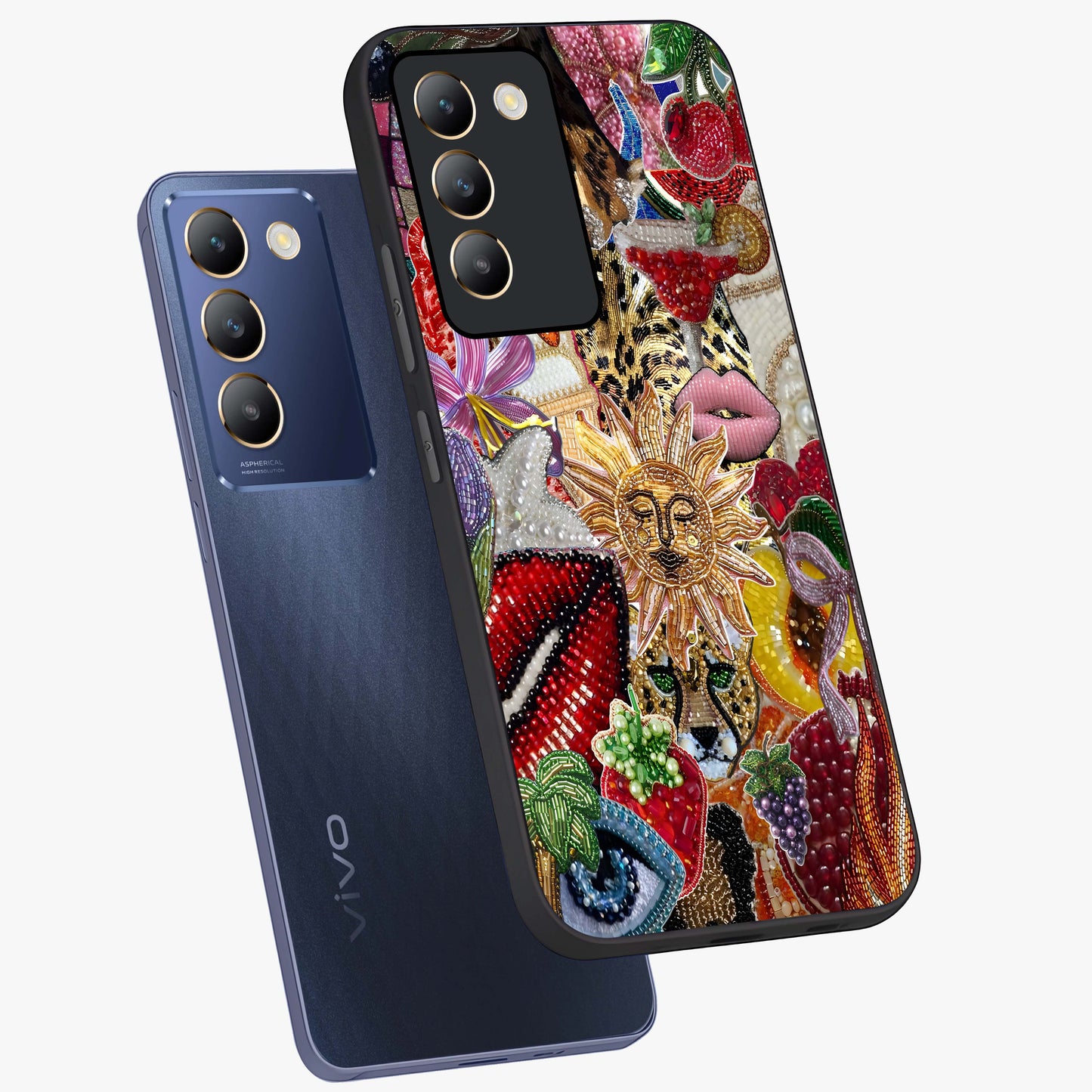 Beaded Fashion Jungle Glass Case displayed in angled mockup highlighting colorful fashion bead design and artistic pattern.