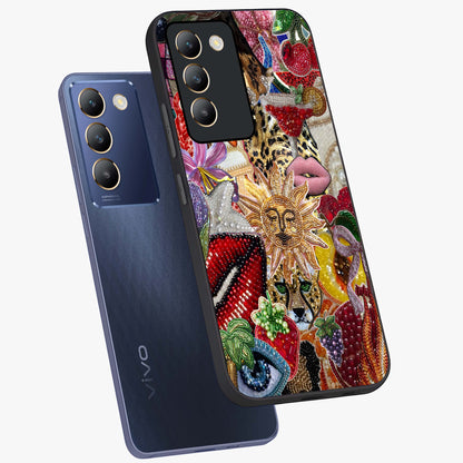 Beaded Fashion Jungle Glass Case displayed in angled mockup highlighting colorful fashion bead design and artistic pattern.