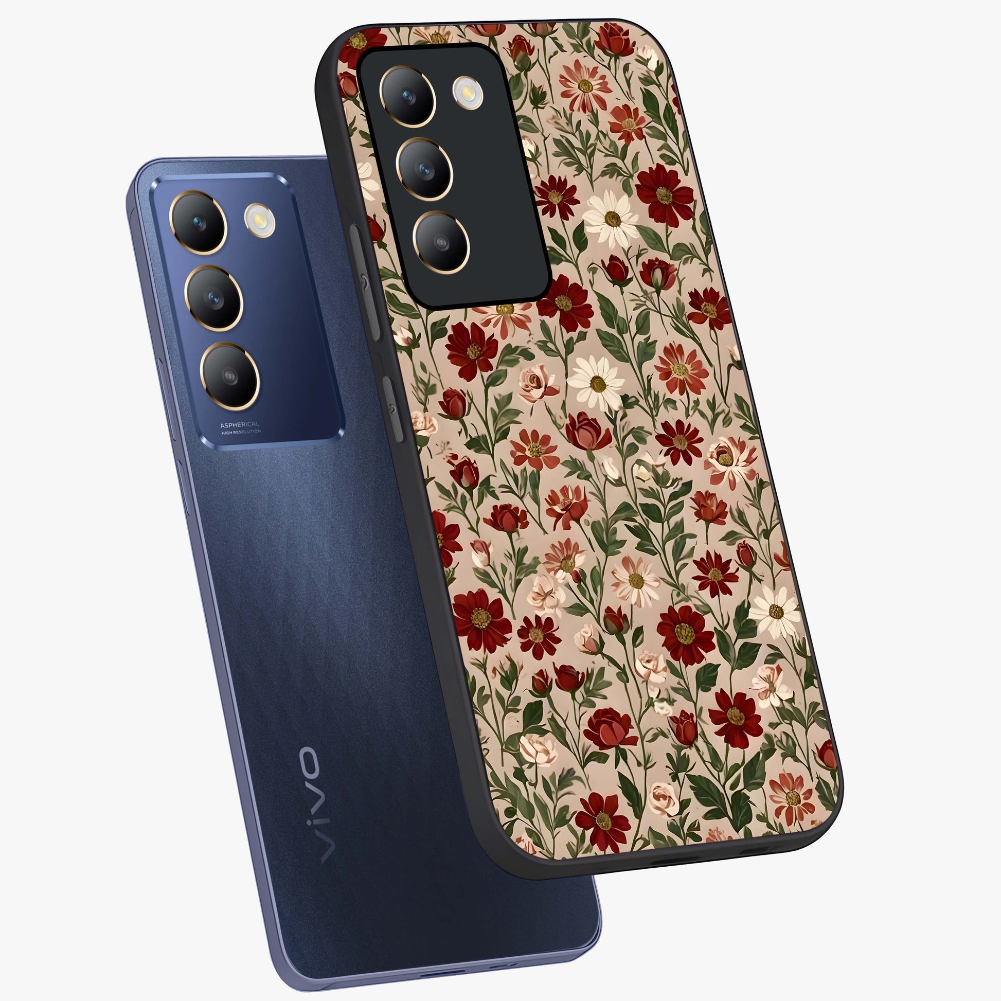 Biege Flower With Leaf Glass Case displayed in angled mockup highlighting minimal floral leaf design and elegant aesthetic.