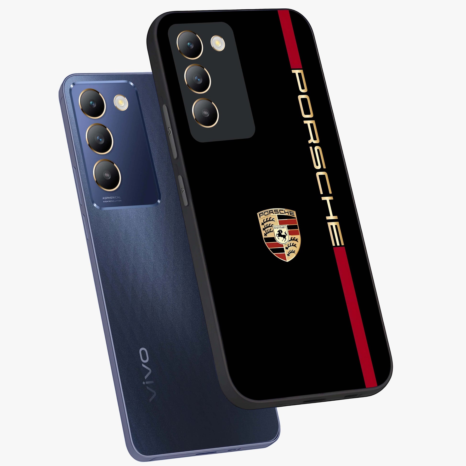 Black Minimal Porsche Glass Case displayed in angled mockup highlighting modern minimal car illustration and clean aesthetic design.