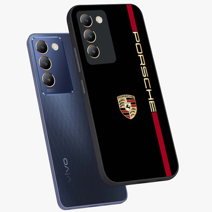 Black Minimal Porsche Glass Case displayed in angled mockup highlighting modern minimal car illustration and clean aesthetic design.