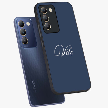 Blue Vintage Floral Pattern Glass Case showing flat back view with elegant vintage floral artwork and glossy glass finish.