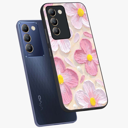 Blush Bloom Texture Glass Case displayed in angled mockup highlighting subtle bloom pattern with aesthetic pastel design.