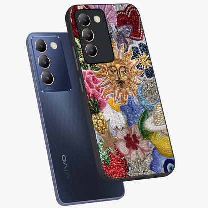 Celestial Floral and Playful Glass Case displayed in angled mockup highlighting playful floral design with dreamy celestial elements.