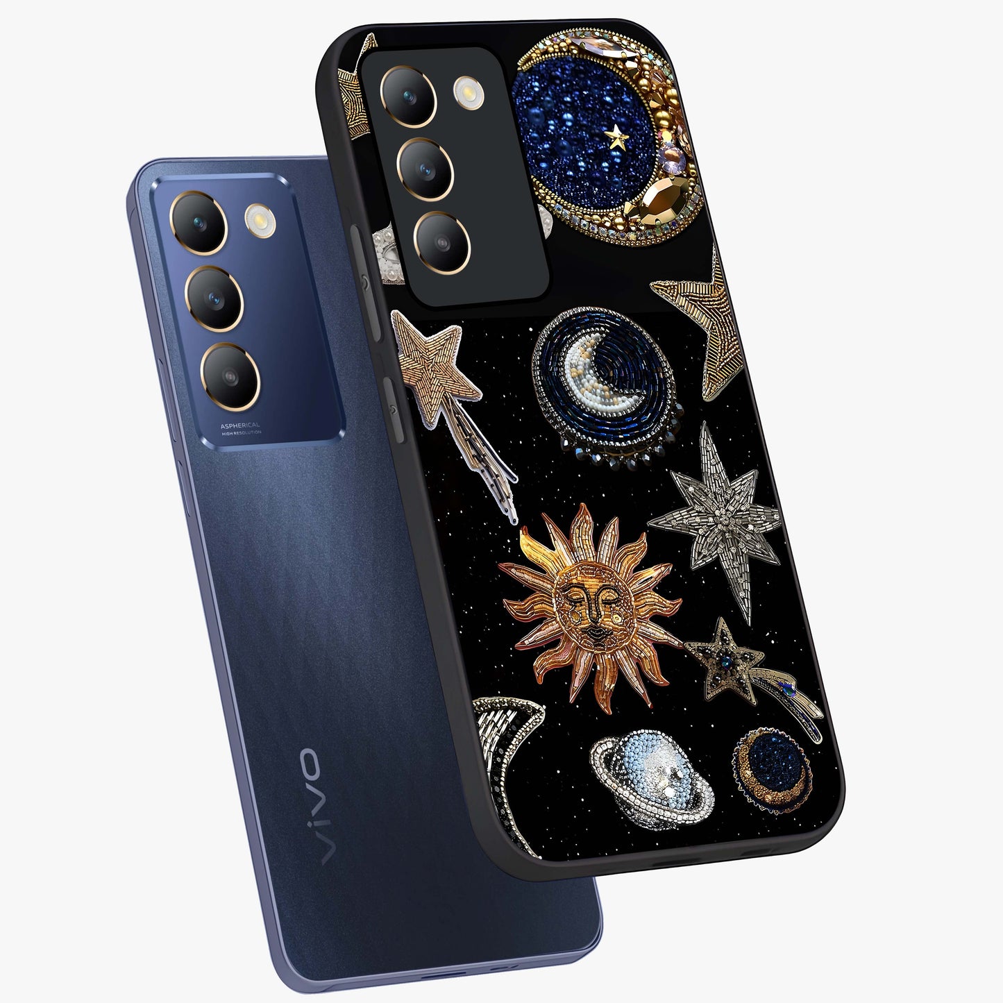 Celestial Gem Constellations Glass Case displayed in angled mockup highlighting gemstone inspired constellation design.