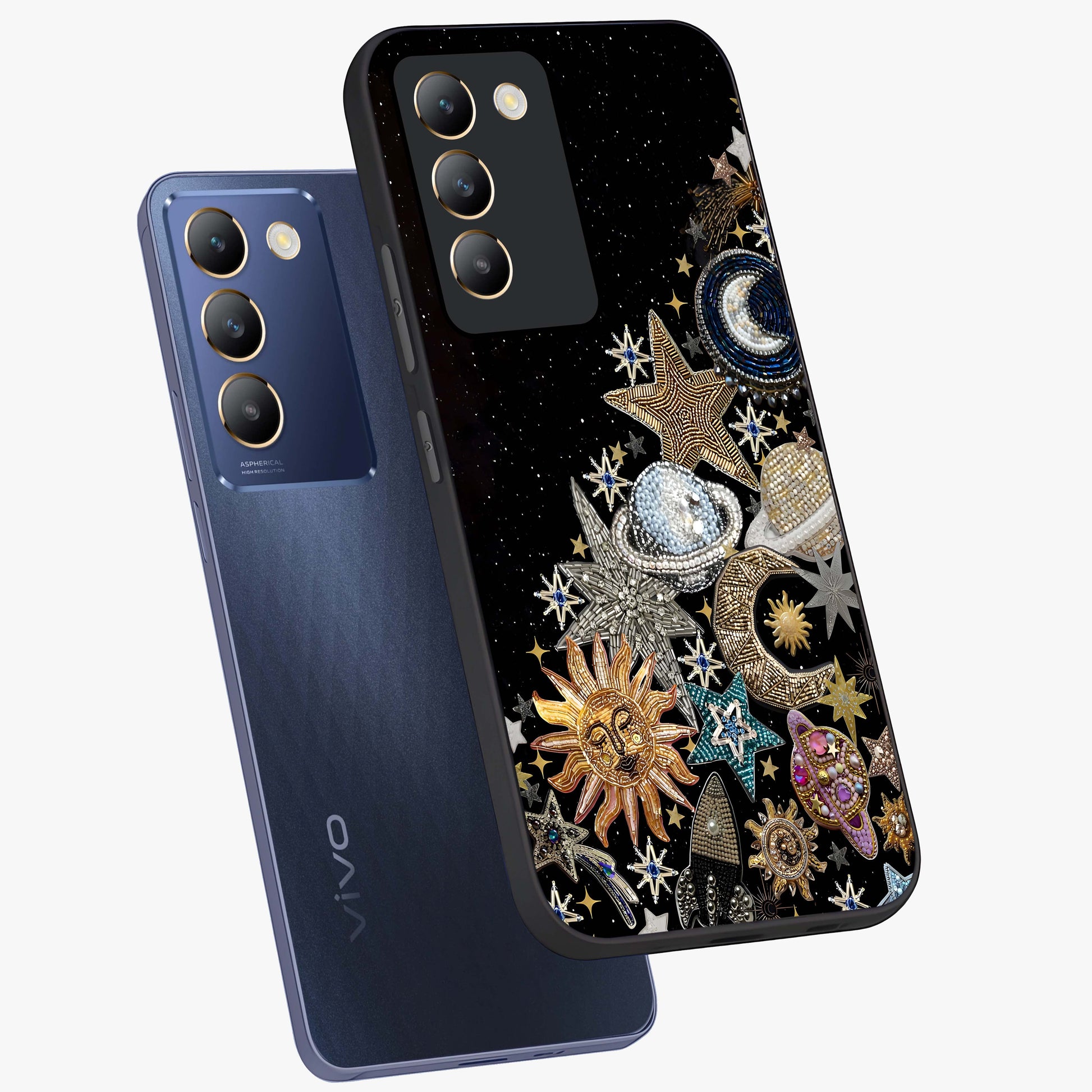 Cosmic Sparkle Dreams Glass Case displayed in angled mockup highlighting dreamy star sparkle design with celestial aesthetic.