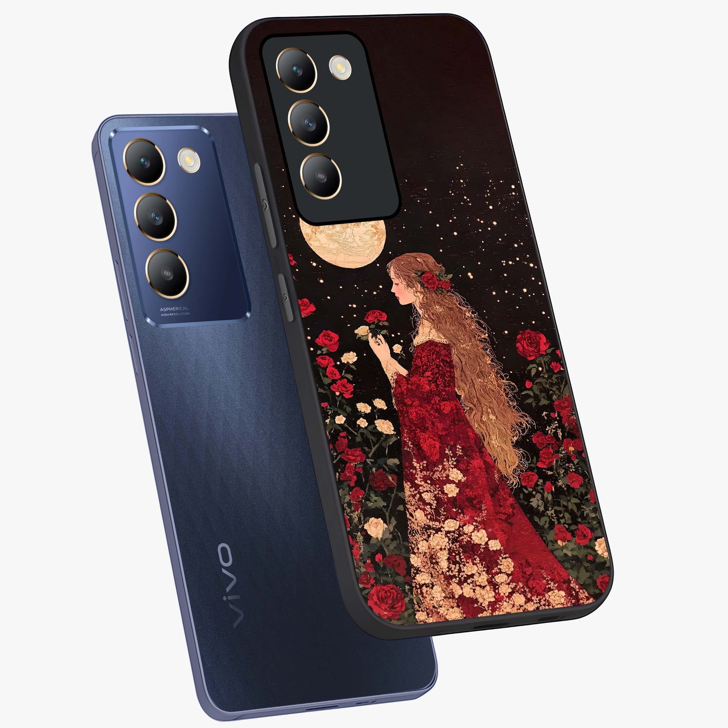 Crimson Dreams Glass Case displayed in angled mockup highlighting soft crimson aesthetic design with artistic theme.