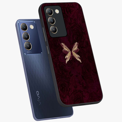 Crimson Fade Butterfly Glass Case displayed in angled mockup highlighting elegant butterfly design with crimson gradient aesthetic.