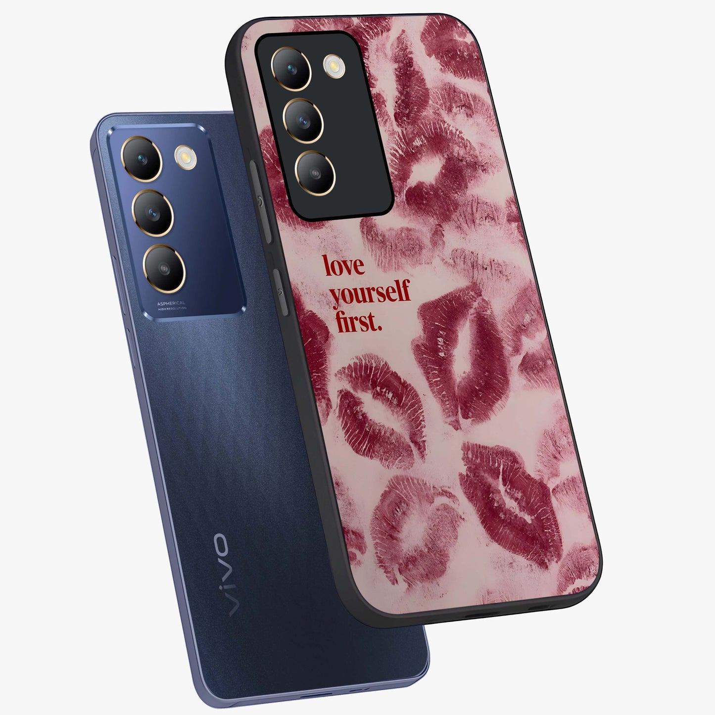 Crimson Kiss Love Glass Case displayed in angled mockup highlighting bold love inspired design with modern aesthetic style.