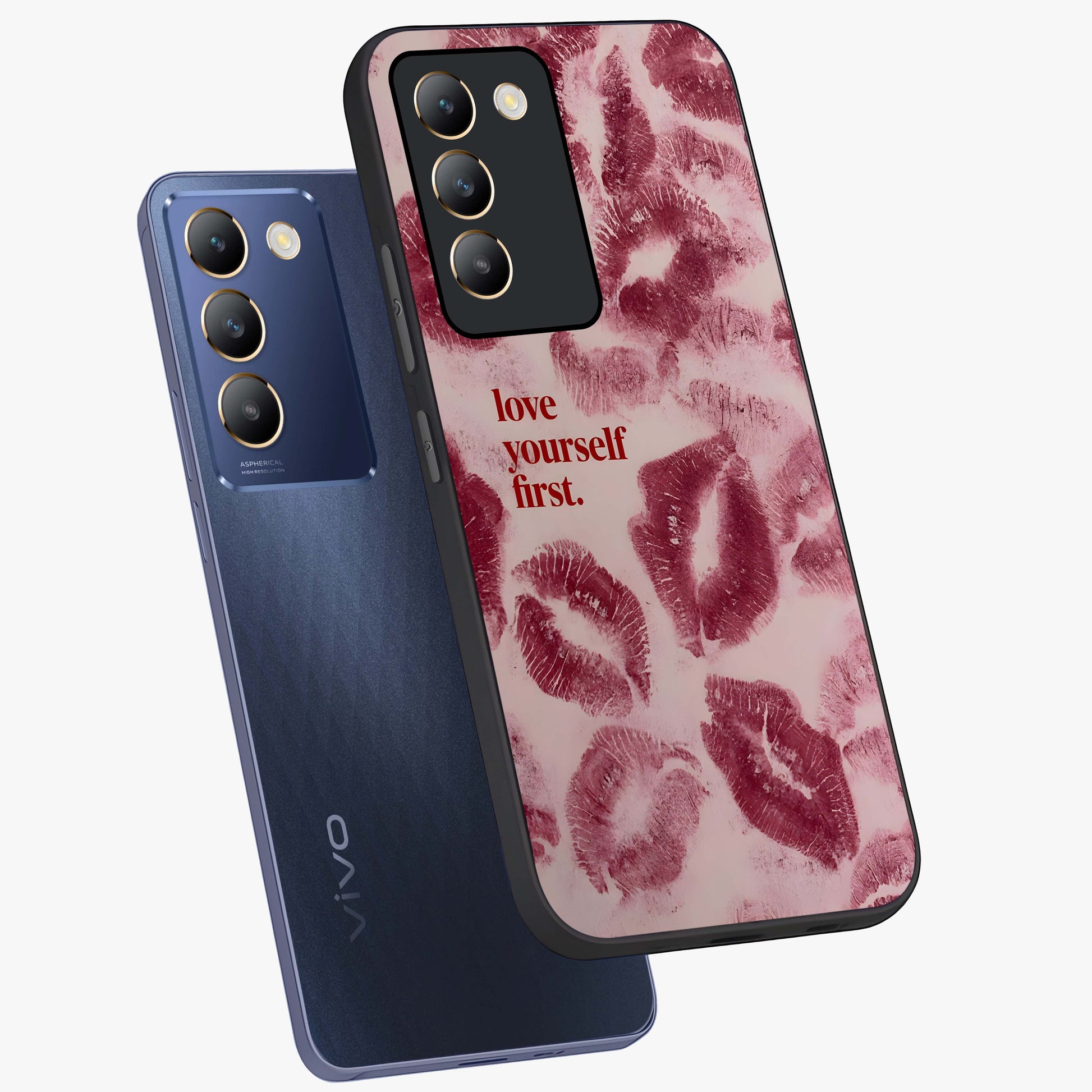 Crimson Kiss Love Glass Case displayed in angled mockup highlighting bold love inspired design with modern aesthetic style.