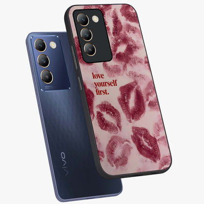 Crimson Kiss Love Glass Case displayed in angled mockup highlighting bold love inspired design with modern aesthetic style.