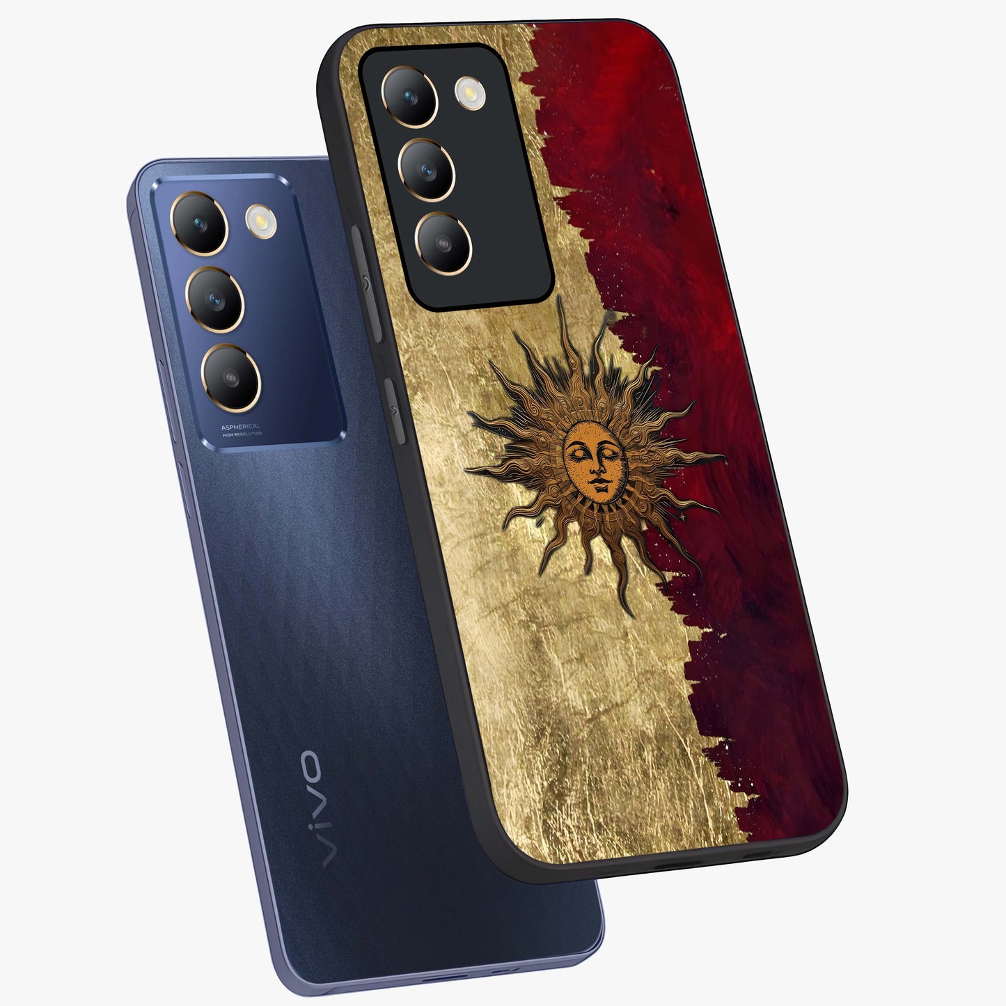 Crimson Sun Majesty Glass Case displayed in angled mockup highlighting majestic crimson sun design with bold aesthetic style.