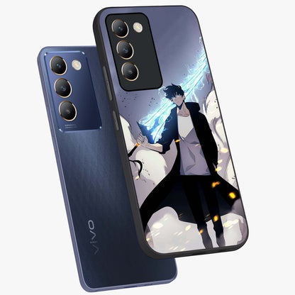 Dark Lightning Anime Warrior Glass Case displayed in angled mockup highlighting powerful lightning themed anime illustration.