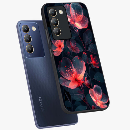 Dark Shade of Flower Glass Case displayed in angled mockup highlighting moody floral illustration with aesthetic dark tones.