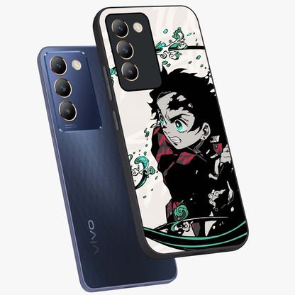 Demon Slayer Glass Case displayed in angled mockup highlighting dramatic anime character design with action aesthetic.