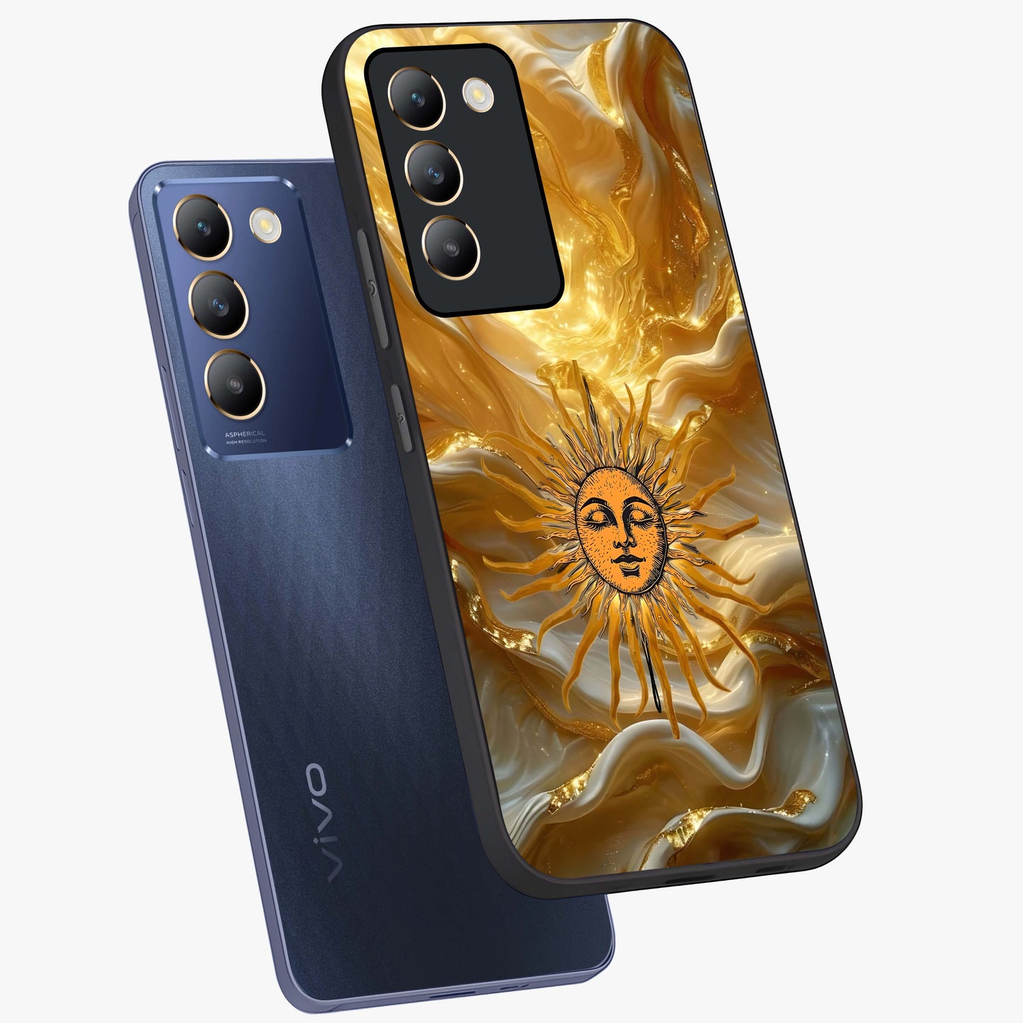Eternal Golden Glow Glass Case displayed in angled mockup highlighting glowing golden aesthetic design with elegant style.