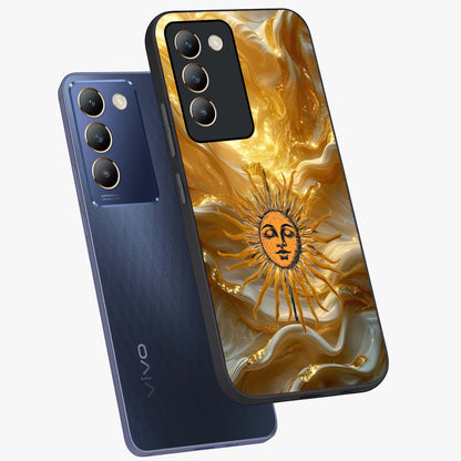 Eternal Golden Glow Glass Case displayed in angled mockup highlighting glowing golden aesthetic design with elegant style.